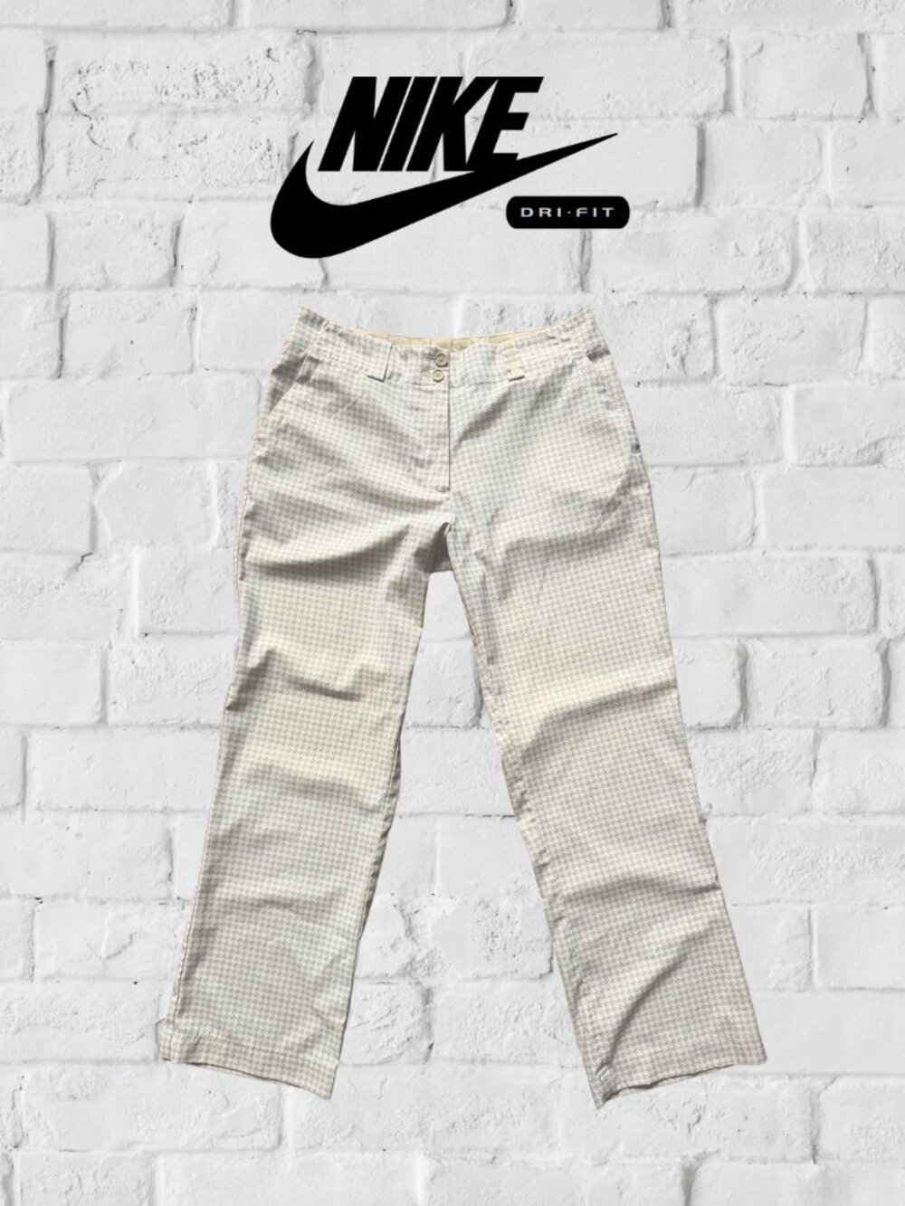 Nike Golf Dry Fit White and Beige Houndstooth Print Pants - Women's 8 Medium